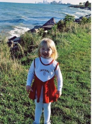 An image of Jane in her IU cheerleading outfit.