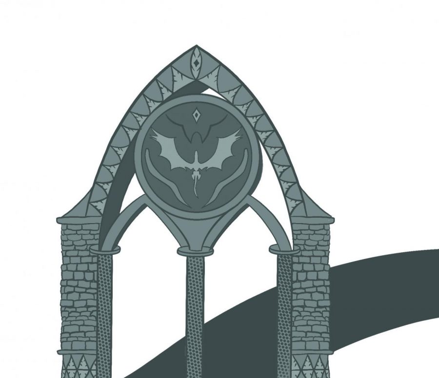 A grey, illustrated gateway represents the beginning of Isays path as a writer.