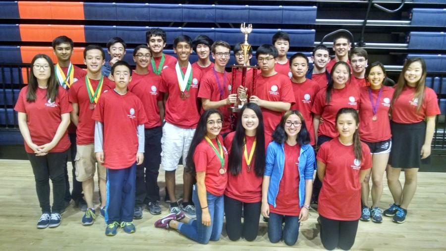 The math team poses with their second-place State trophy.