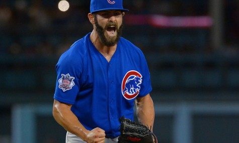 Aug 30, 2015; Los Angeles, CA, USA; Chicago Cubs starting pitcher Jake Arrieta (49) reacts after thawing his final pitch of the ninth inning for a no hitter against the Los Angeles Dodgers at Dodger Stadium. Cubs won 2-0. Mandatory Credit: Jayne Kamin-Oncea-USA TODAY Sports ORG XMIT: USATSI-217228 ORIG FILE ID: 20150830_mta_aj4_250.JPG