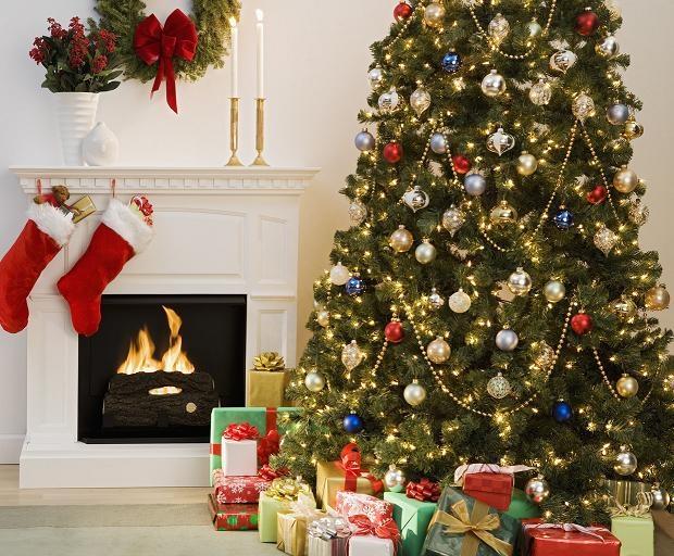 Christmas Tree With Presents And Fireplace