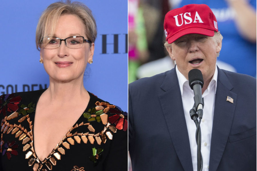 Meryl+Streep+at+the+Global+Globes+and+Donald+Trump+at+a+rally.+