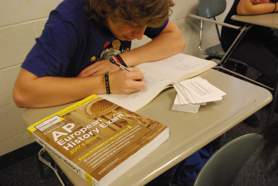 Fred Sides (10) getting an early start with studying for his AP test. 