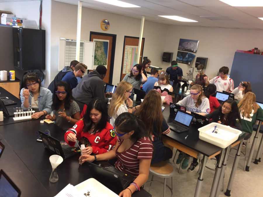 This is a photo of students working on a lab in AP Seminar