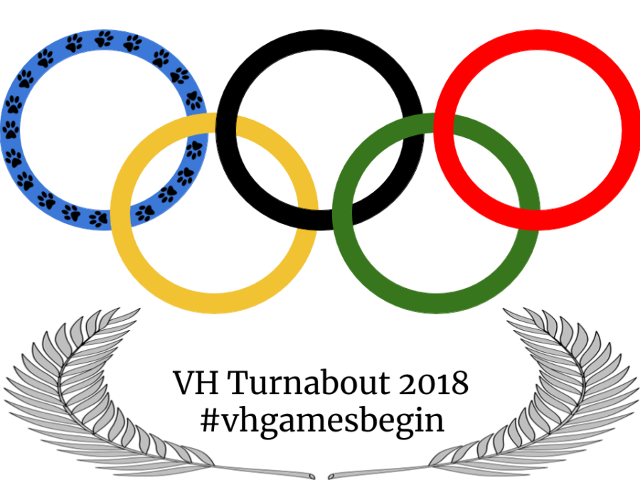 This is the logo for the 2018 Turnabout dance. It is the Olympic rings with the slogan #vhgamesbegin at the bottom.