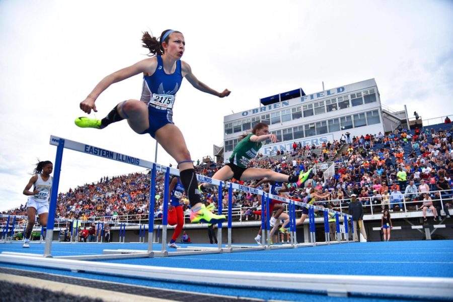 This is a picture of Jordyn Bunning, VHHS senior and track athlete. It is at the IHSA State Meet for which she placed second in both 100-meter and 300-meter hurdles.