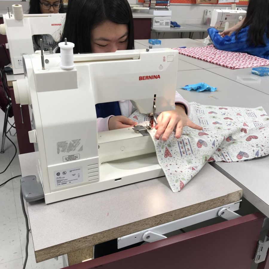 Paige Lee (10) starts to sew a dress for Dress a Girl Around The World.