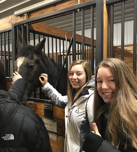 Ally Landis (10) and Kelsey Gramins (10) meet the Equestrian Connection horses that help comfort a variety of people. 