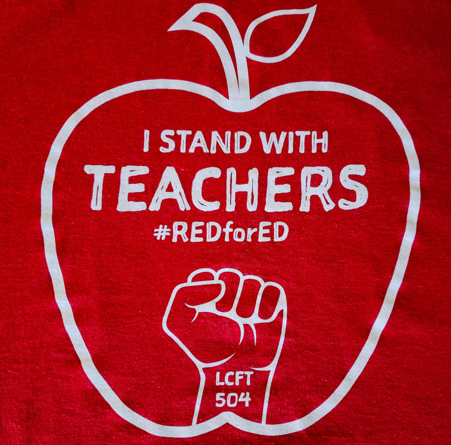 The picture is a close-up of the red #RedforEd shirt that many teachers at VHHS wear on negotiation days.