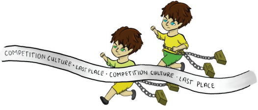 Image showing runners racing through a line saying competition culture, last place.