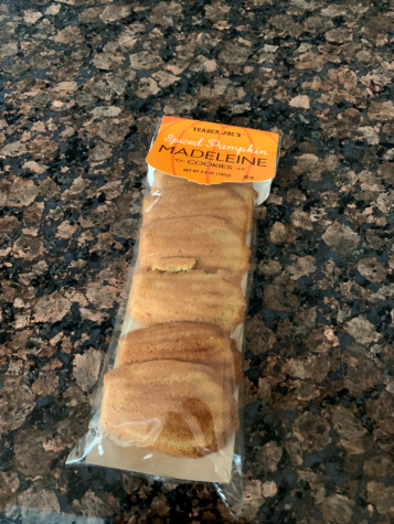 Pictured is the Spiced Pumpkin Madeleine Cookies from Trader Joe's in its packet.