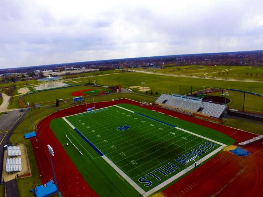 A Birds eye view of Rustoleum Football Field. The field where the cougar football team plays.