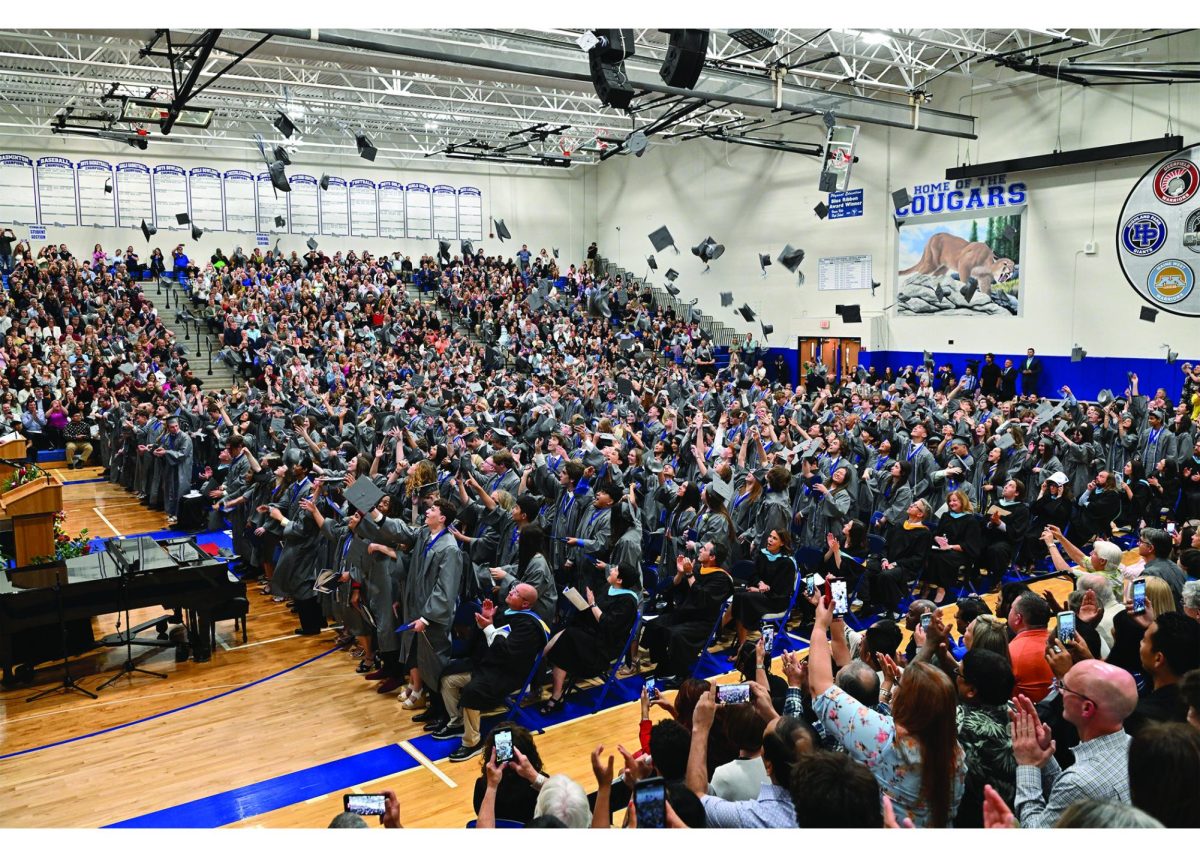 The class of 2023 celebrates their graduation by tossing their caps
in the main gym at VHHS.