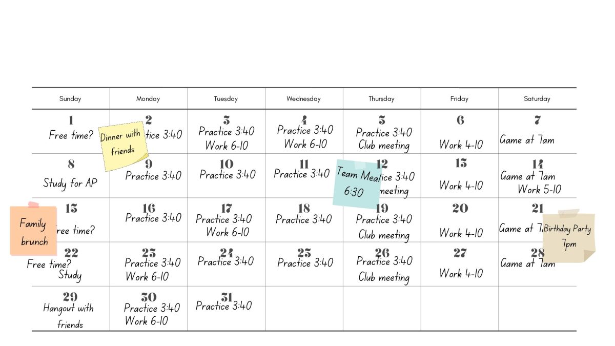 A fake calendar that simulates what a working  highschooler may go through