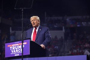 Former President Donald Trump gives a speech at a campaign event n Arizona.