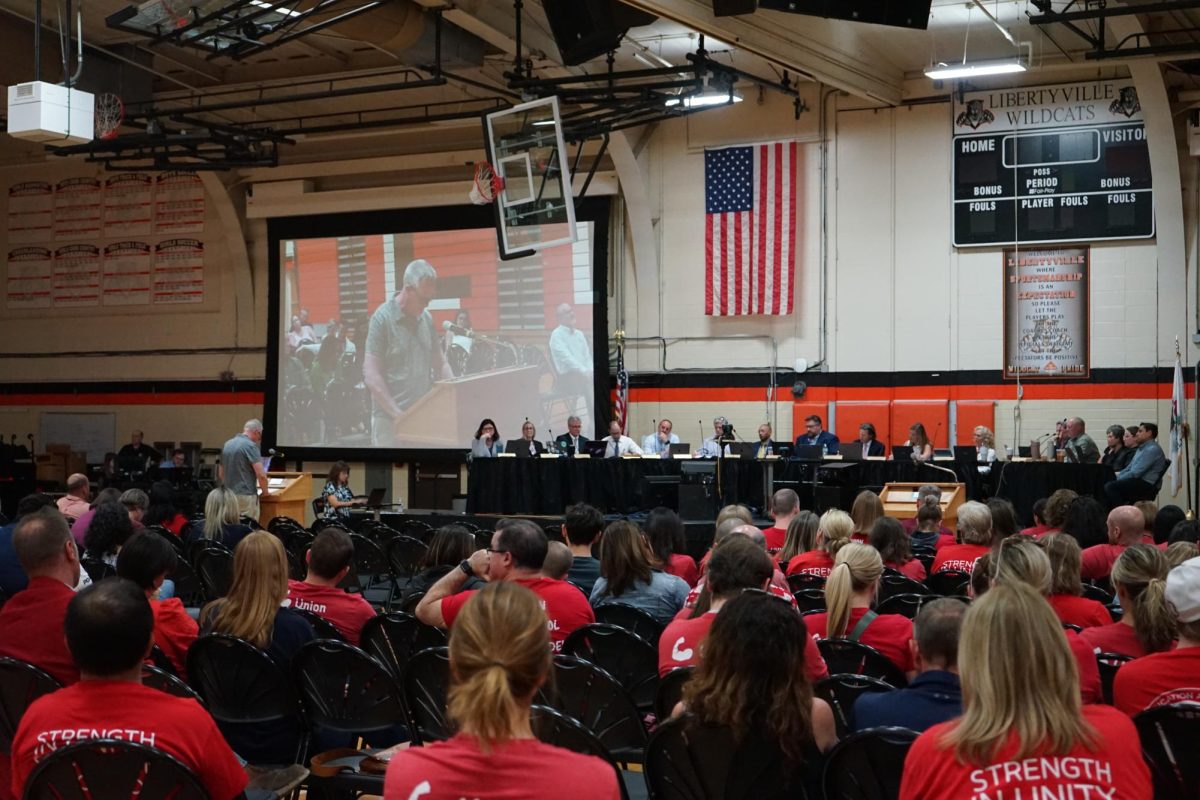 The Board of Education listens to community member John Hetzel’s speech on Apr. 15, 2024