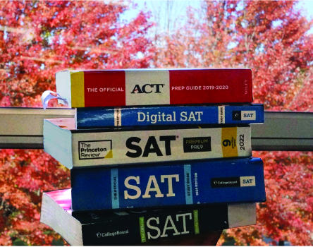 Photo illustration of SAT and ACT prep books.