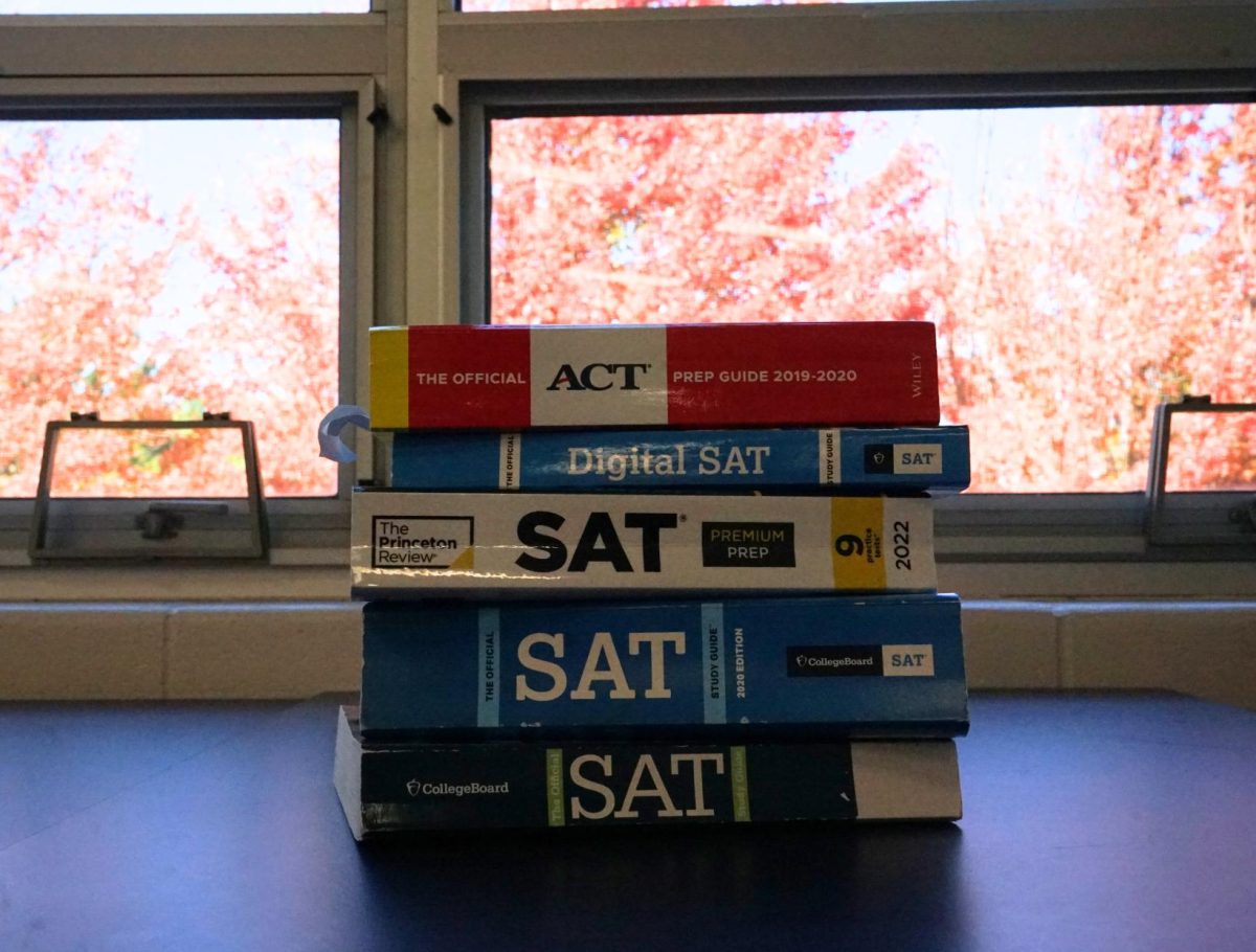 Photo illustration of SAT and ACT
prep books.